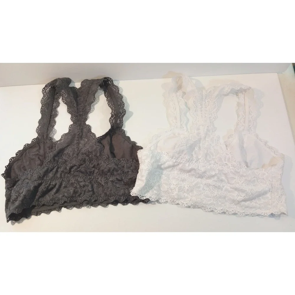 Felina Racerback Bralette Lot, Women's Bra, Large, Gray, White